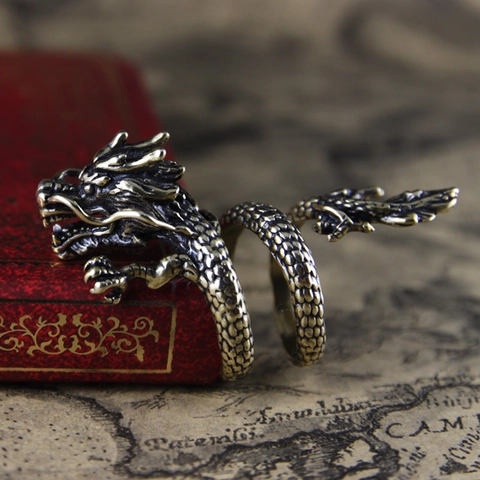 Anillo De Dragón Retro Para Hombres Y Mujeres Anillo Envolvente Abierto Ajustable Escama Detallada Estilo Tótem Chino Cobre