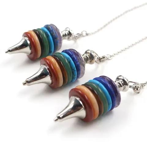 Natural Crystal Seven Chakra Pendulum Pendant Necklace Healing Stone Layered Geometric Cone For Meditation Jewelry Women Men
