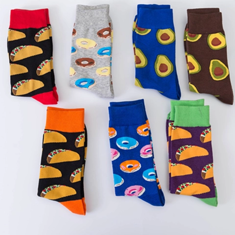 Unisex Casual Baumwolle Essen Muster Wadenhohe Socken Bunte Taco Avocado Donut Gestrickte Crew Socken Für Damen Herren