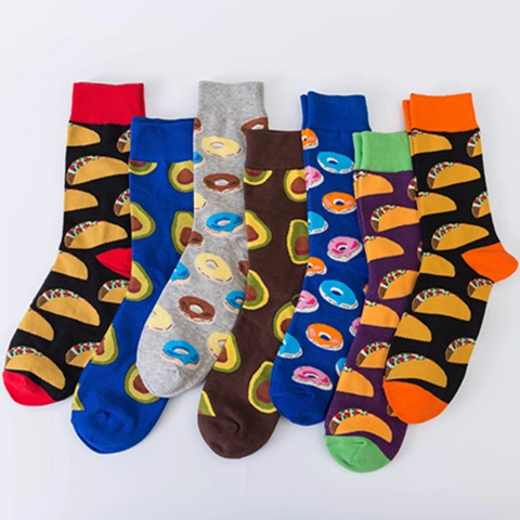 Unisex Casual Baumwolle Essen Muster Wadenhohe Socken Bunte Taco Avocado Donut Gestrickte Crew Socken Für Damen Herren