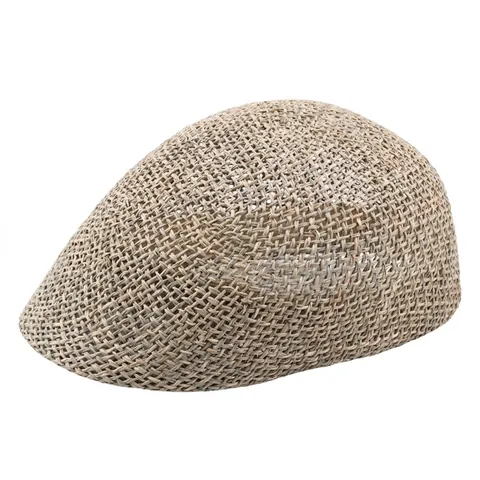 Zomerse Strooien Platte Pet Voor Heren Hol Ademend Zonbescherming Retro Ivy Beret Hoed Verstelbaar Casual Outdoor Accessoire