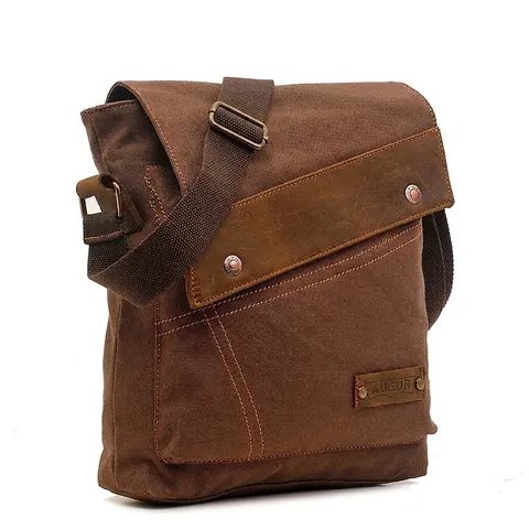 Borsa Messenger Da Uomo Tela Vintage E Pelle Borsa A Tracolla Resistente All'usura Viaggio Casual Satchel