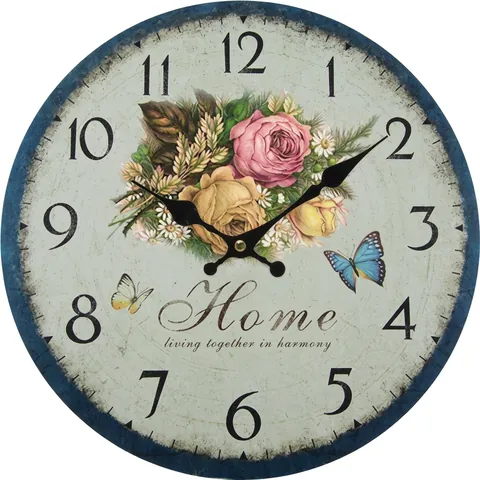 Retro Wandklok Houten Stil Rond Quartz Batterijgevoed Vintage Home Decor Floral Uil Stijl