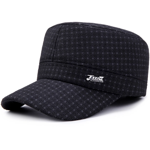 Herren Schirmmütze Militärstil Karomuster Mit Faltbaren Ohrenklappen Verdickt Warm Winter Flat Top Outdoor Baumwollmischung