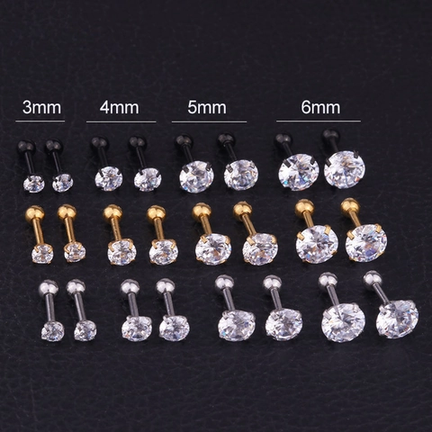 Boucles D'oreilles Cartilage En Acier Inoxydable Zircone Cubique Ronde Piercing À Vis Bijoux De Corps Mode
