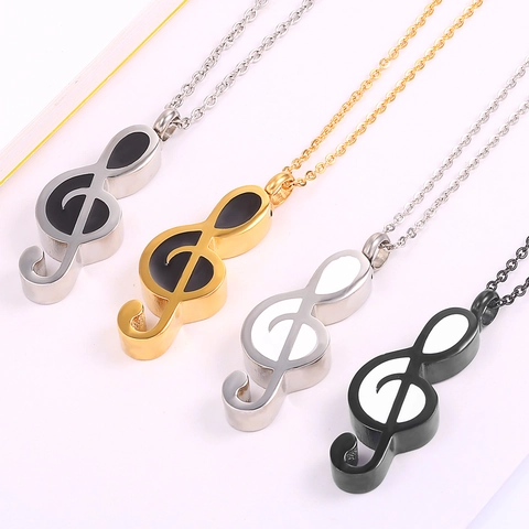 Stainless Steel Musical Note Treble Clef Cremation Urn Pendant Necklace Ash Holder Perfume Bottle Memorial Jewelry For Women