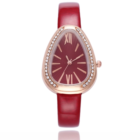 Women Quartz Watch Triangle Snakehead Case Rhinestone Alloy PU Leather Strap Roman Numerals Fashion Casual Ladies