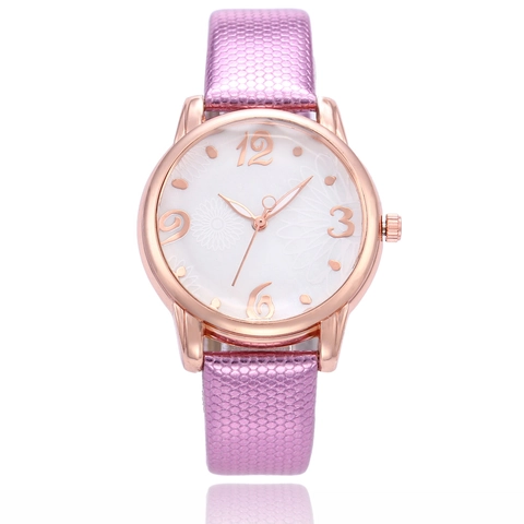 Montre À Quartz Pour Femmes Cadran À Fleurs Boîtier En Alliage Or Rose Bracelet En Cuir PU Élégante Mode Décontractée Analogique