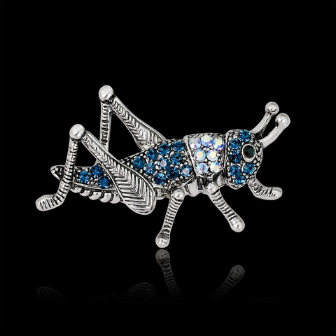 Spilla Cavalletta In Lega Argento Vintage Per Donne Uomini Forma Insetto Retro Strass Blu Cristallo