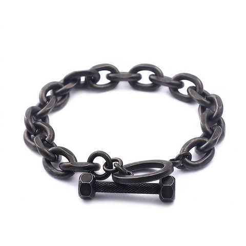 Bracciale A Catena Da Uomo In Acciaio Inossidabile Chiusura A Gancio Manubrio Gioielli Stile Fitness Industriale