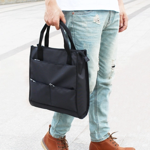 Bolso De Mano De Negocios Para Hombre Impermeable Tela Oxford Bolsa De Documentos Múltiples Bolsillos Bolso Grande Para Oficina