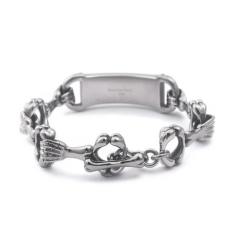 Bracciale A Maglie Di Ossa Di Scheletro In Acciaio Inossidabile Gothic Punk Rilievo Di Teschio Gioielli Da Uomo Argento