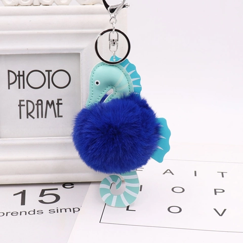 Simpatico Portachiavi a Pompon Cavalluccio Marino in Pelle PU Pelliccia Artificiale Ciondolo Borsa Animale Marino per Donna
