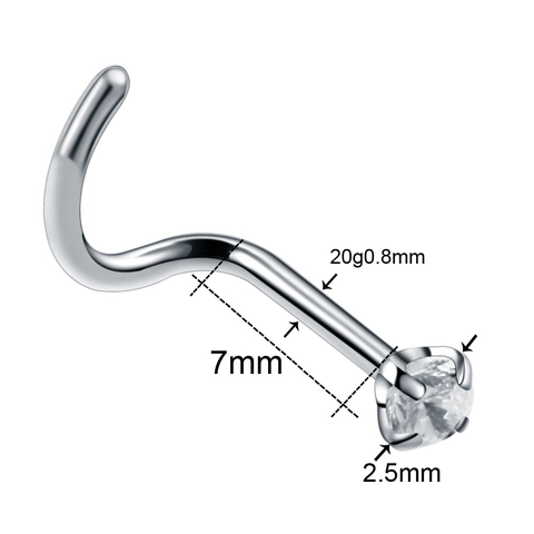 Nasenstecker Edelstahl Zirkonia Schraube Gebogener Stab Piercing Schmuck Minimalistisch Einfach Körperschmuck Damen Herren