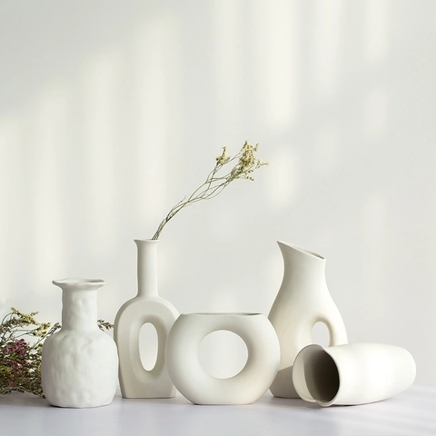 Moderner Minimalistischer Keramikvase Nordisch Abstrakt Hohl Geometrisch Blumengefäß Matt Textur Desktop Home Dekoration