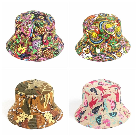 Bucket Hat Printed Cotton Canvas Floral Tropical Pattern Outdoor Sun Protection Summer Travel Casual Sunshade Cap