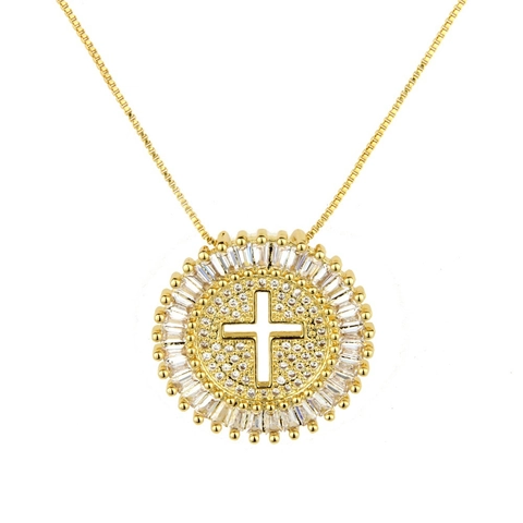 Collana Con Pendente A Croce Rame Zircone Tondo Cavo Placcato Oro Gioielli Religiosi Hip Hop Per Donna