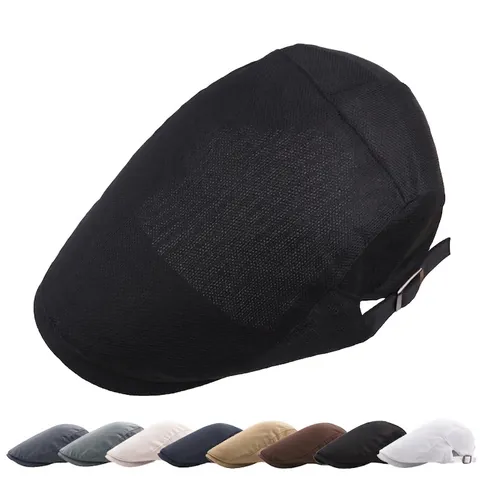 Men Women Summer Mesh Beret Hat Breathable Ivy Cap Flat Cap Sun Protection Adjustable Solid Color Outdoor Lightweight