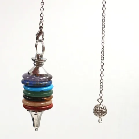 Natural Crystal Seven Chakra Pendulum Pendant Necklace Healing Stone Layered Geometric Cone For Meditation Jewelry Women Men