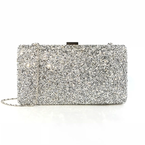Bolso De Noche Para Mujer Con Lentejuelas Cartera Rígida Rectangular Para Fiesta Con Cadena Metálica Desmontable Elegante Novia
