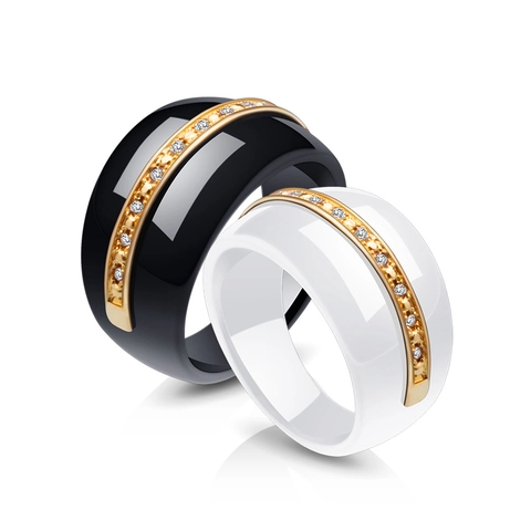 Keramische Ring Met 316L Roestvrijstalen Band En Zirkonia Strass Moderne Mode-Sieraden Voor Koppels