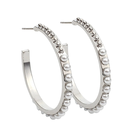 Orecchini a Cerchio in Lega con Perle Artificiali da Donna a Forma di C Grande Cerchio Placcato Oro Argento Elegante Gioiello