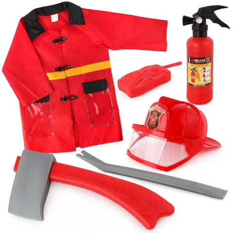 Brandweerman Kostuum Outfit Voor Kinderen Rollenspel Met Helm Speelgoed Brandblusser Waterpistool Rugzak En Gereedschap