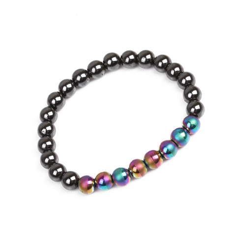 Bracciale Perline Ematite Magnetica Rame Zirconia Arcobaleno Colorato Chakra Guarigione Gioielli Donna