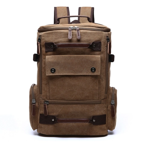 Mens Canvas Backpack Large Capacity Retro Travel Laptop Bag Multi-Pocket Outdoor Casual Rucksack Washed Durable Style