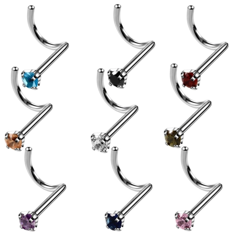Stainless Steel Nose Stud Screw Curved Bar Piercing Jewelry Zircon Inlaid Minimalist Simple Body Jewelry For Women Men