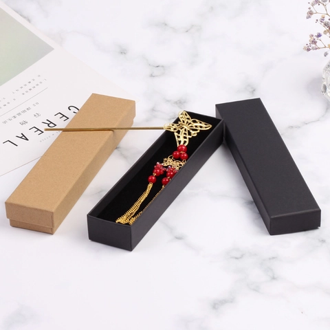 Scatola Regalo Per Gioielli Rettangolare Carta Kraft Cartone Imballaggio Coperchio E Base Custodia Lunga Per Collana Bracciale