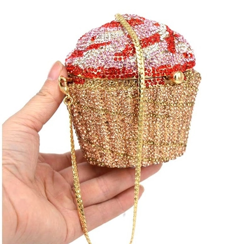 Cupcake Shaped Evening Bag Full Rhinestone Metal Clutch Handbag For Women Party Wedding Luxury Jewelry Box Purse