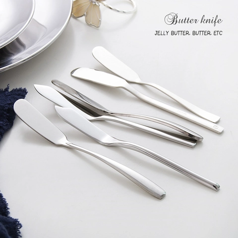 Stainless Steel Butter Knife Mirror Polished Jam Spreader Cheese Slicer Ergonomic Handle Minimalist Tableware Silver