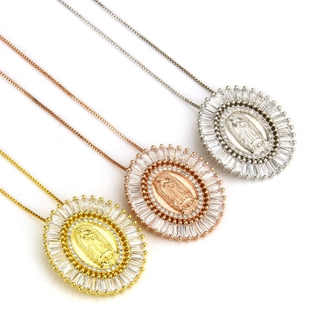 Onze Lieve Vrouw Van Guadalupe Hanger Ketting Koper Cubic Zirconia Maagd Maria Religieuze Sieraden