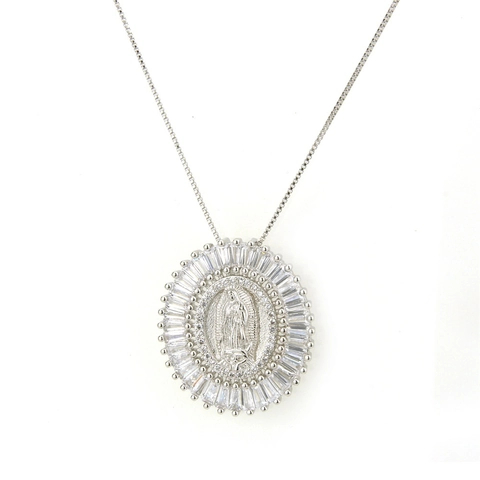 Onze Lieve Vrouw Van Guadalupe Hanger Ketting Koper Cubic Zirconia Maagd Maria Religieuze Sieraden