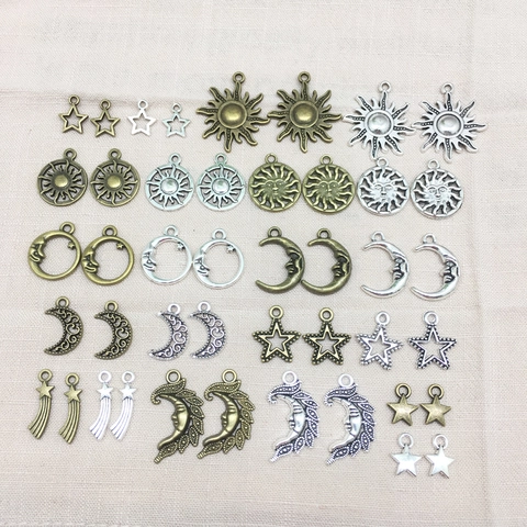 Ciondoli In Lega Celestiale Sole Luna Stella Meteora DIY Gioielli Charms Finitura Antica Per Collana Bracciale Artigianato