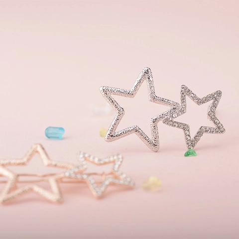 Mollette Per Capelli A Doppia Stella Cava Strass Lucidi Lega Metallo Fermagli Elegante Accessorio Per Acconciatura Donna
