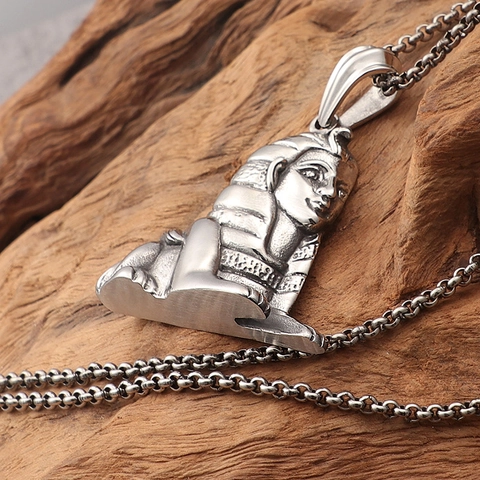 Collana Con Pendente Sfinge Egizia Vintage Acciaio Inossidabile 316L Testa Di Faraone Retro Gioielli Punk Per Uomo