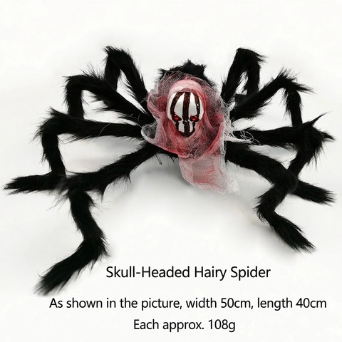 Giant Halloween Plush Spider Decoration Scary Skull Prop For Haunted House Party Yard Outdoor Decor
