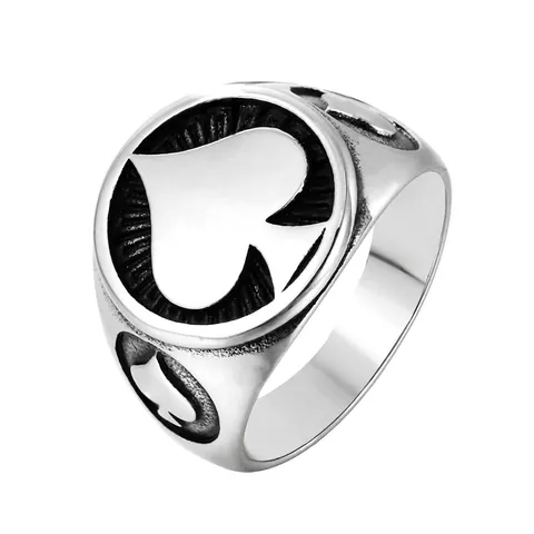 Anello da Uomo in Acciaio al Titanio con Picche Vintage Punk Retro Poker Spades Anello con Sigillo Gioielli Hip Hop