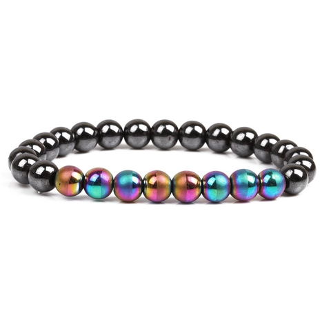 Magnetic Hematite Beaded Bracelet Copper Cubic Zirconia Rainbow Colorful Chakra Healing Jewelry Women