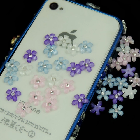 Cherry Blossom Flower Resin Cabochons Flatback With Center Rhinestone For Phone Case Nail Art DIY Craft Jewelry Making