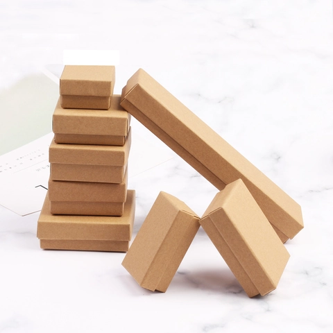 Vintage Kraft Paper Jewelry Gift Boxes Square Rectangular Packaging Box For Rings Earrings Necklaces Bracelets Storage Case