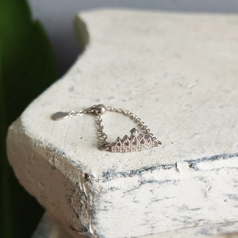 Kronen-Tiara-Verstellbarer Kettenschmuckring 925 Sterlingsilber Zirkonia Herzanhänger Eleganter Schmuck Für Damen