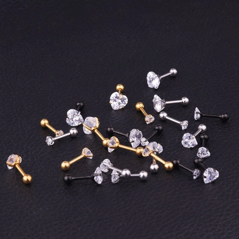 Stainless Steel Heart Zirconia Ear Bone Studs Piercing Earrings For Women European Creative Fashion Body Jewelry