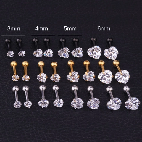 Stainless Steel Heart Zirconia Ear Bone Studs Piercing Earrings For Women European Creative Fashion Body Jewelry
