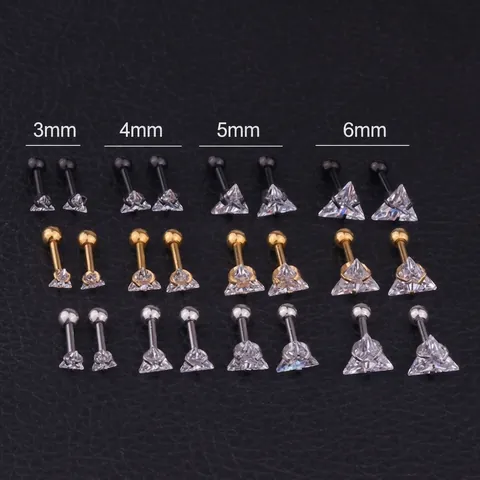 Pendientes Cartílago Circonita Triangular Acero Inoxidable Piercing Barbell Con Rosca Joyería Corporal Geométrica Mujer Hombre