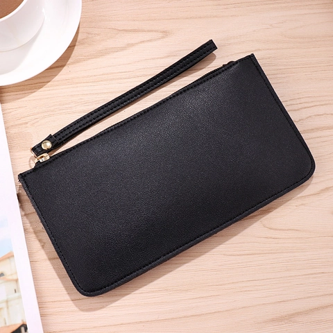 Damen Langes Portemonnaie PU Leder Litchi Narbung Reißverschluss Clutch Tasche Handschlaufe Koreanischer Stil Handy Hülle