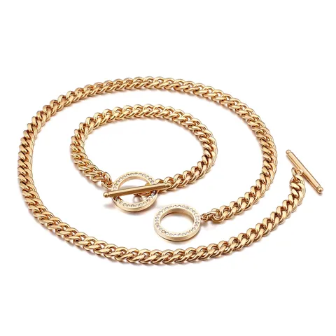 Collar Y Pulsera De Eslabones Cubanos De Acero Inoxidable Con Diamantes De Imitación Joyería Hip Hop Para Hombres Mujeres