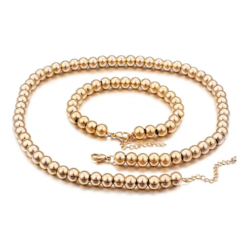 Collar Y Pulsera De Acero Inoxidable Con Cuentas Redondas Joyería Pulida Chapado En Oro 18K Moda Minimalista Para Mujer